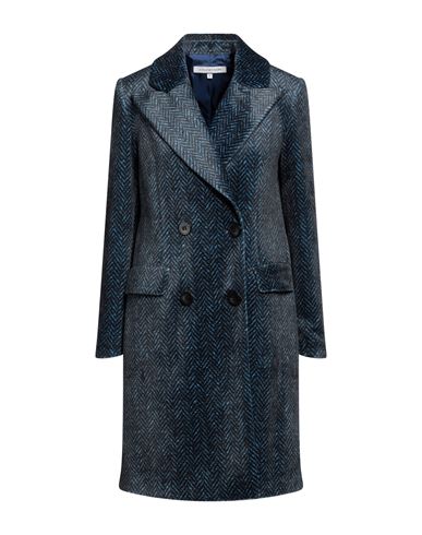 La Fille Des Fleurs Woman Coat Slate Blue Size M Cotton, Polyester, Elastane