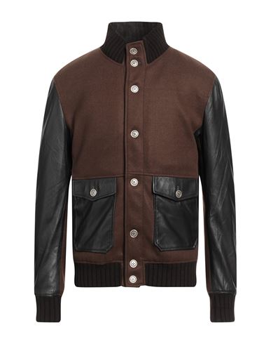 Shop Daniele Alessandrini Homme Man Jacket Brown Size 44 Ovine Leather, Polyester, Acrylic, Elastane