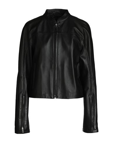 8 By Yoox Leather Biker Jacket Woman Jacket Black Size 12 Lambskin