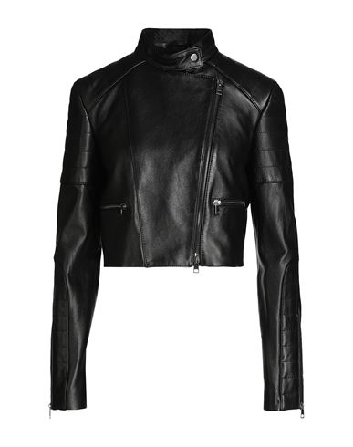 8 By Yoox Leather Crop Biker Jacket Woman Jacket Black Size 12 Lambskin