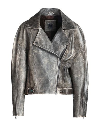 8 By Yoox Leather Biker Jacket Woman Jacket Khaki Size 12 Lambskin In Beige