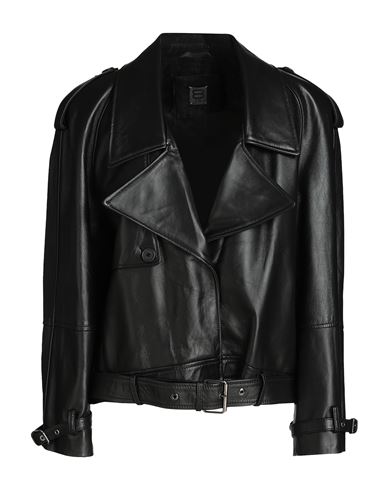 8 By Yoox Leather Oversize Biker Jacket Woman Jacket Black Size 12 Lambskin