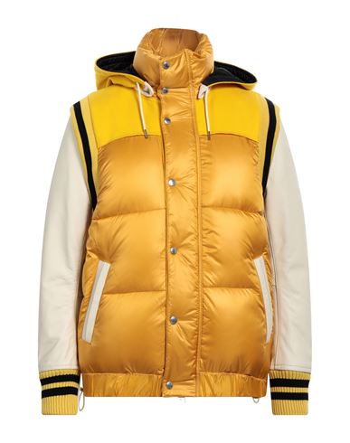 Sacai Man Down Jacket Ocher Size 2 Nylon, Cowhide, Wool, Cotton