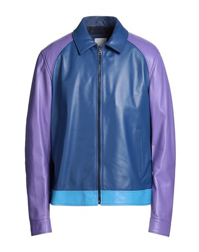 8 By Yoox Color Block Leather Racing Jacket Man Jacket Blue Size Xxl Lambskin
