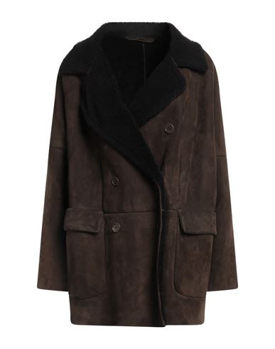 Salvatore Santoro Woman Coat Dark Brown Size 8 Ovine Leather