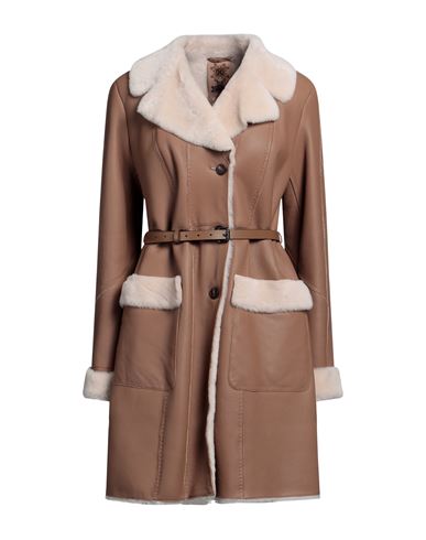 Shop High Woman Coat Khaki Size 10 Soft Leather In Beige