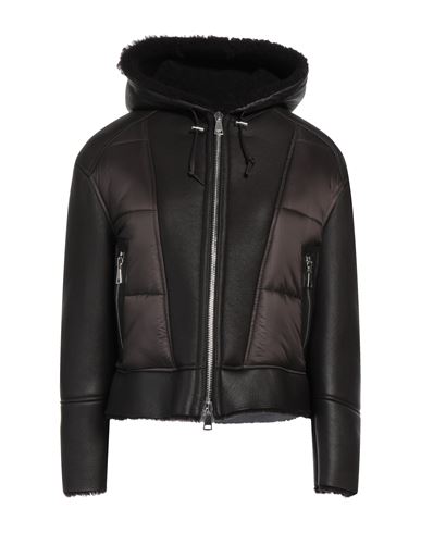 Vintage De Luxe Woman Jacket Dark Brown Size 10 Soft Leather, Shearling, Nylon
