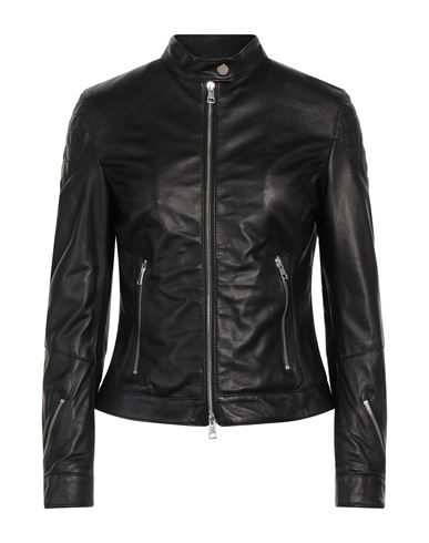 Delan Woman Jacket Black Size 10 Ovine Leather