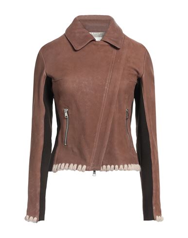 Vintage De Luxe Woman Jacket Brown Size 6 Soft Leather, Textile Fibers