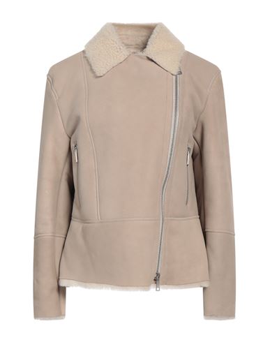 Vintage De Luxe Woman Jacket Sand Size 4 Soft Leather, Shearling In Beige