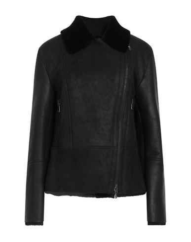 Vintage De Luxe Woman Jacket Black Size 4 Soft Leather, Shearling