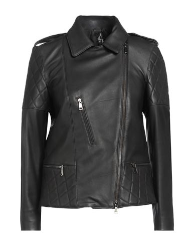 Vintage De Luxe Woman Jacket Black Size 6 Viscose, Soft Leather