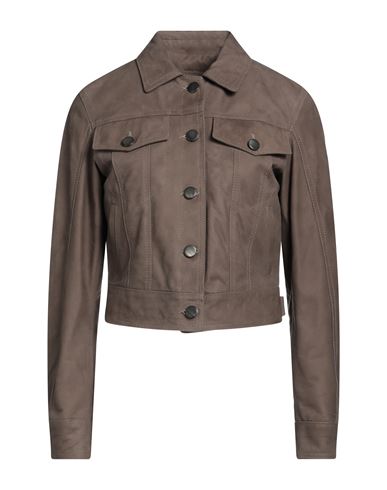 Masterpelle Woman Jacket Khaki Size 12 Soft Leather In Beige