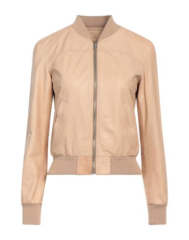 Masterpelle Woman Jacket Apricot Size 12 Soft Leather In Beige