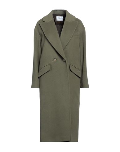 Shop Soallure Woman Coat Military Green Size 8 Virgin Wool, Polyamide
