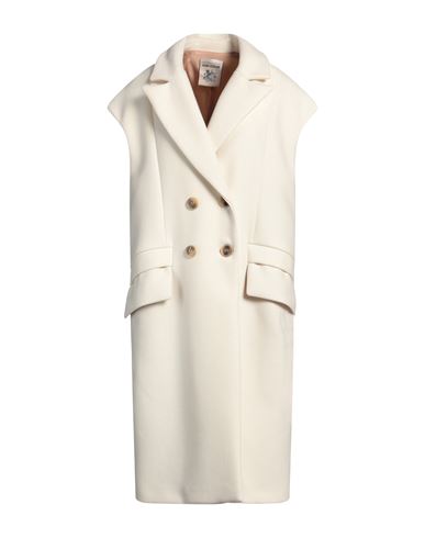 SEMICOUTURE SEMICOUTURE WOMAN COAT CREAM SIZE 6 VIRGIN WOOL, POLYAMIDE, POLYESTER 