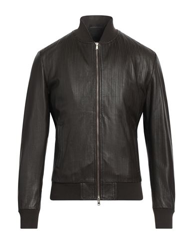 Giocasta Man Jacket Dark Brown Size 44 Soft Leather, Cotton, Polyester In Brown