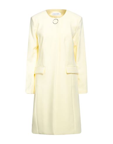 Calvin Klein Woman Overcoat Light Yellow Size 4 Polyester, Elastane