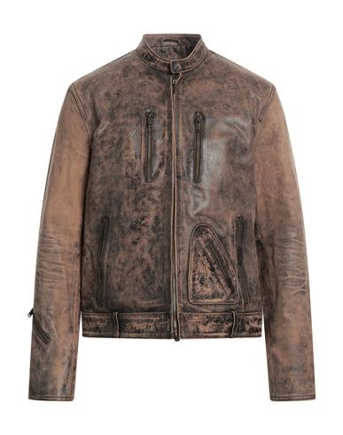 Man Jacket Lead Size 46 Soft Leather, Wool, Acrylic