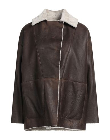 Dacute Woman Jacket Cocoa Size 12 Shearling In Brown