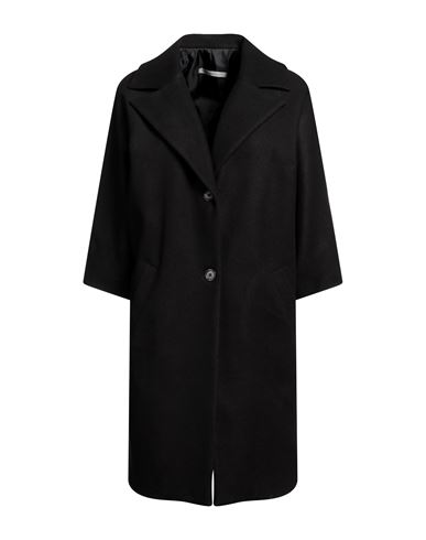 Biancoghiaccio Woman Coat Black Size 12 Acrylic, Polyester, Wool