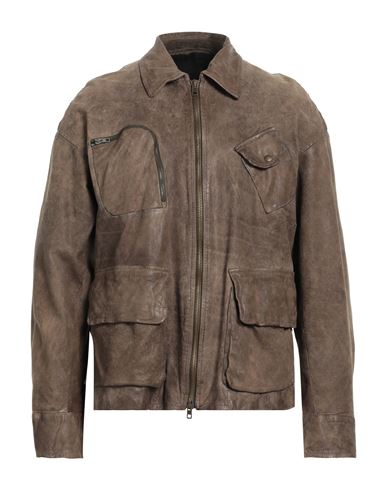 Salvatore Santoro Man Jacket Military Green Size 38 Ovine Leather In Brown