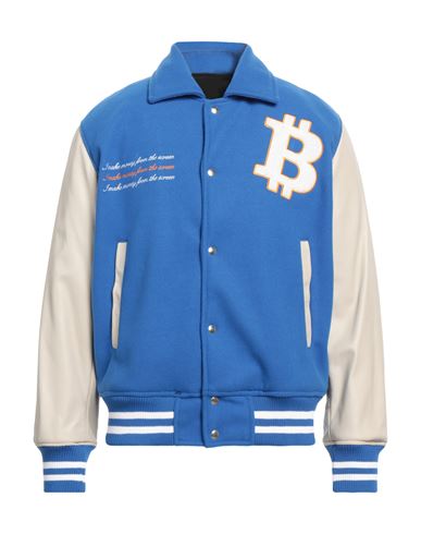 B-used Man Jacket Bright Blue Size M Polyester, Acrylic, Wool, Soft Leather