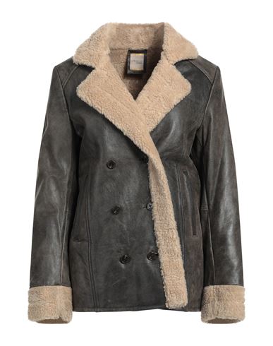 Andrea D'amico Woman Coat Dark Brown Size 8 Soft Leather, Textile Fibers