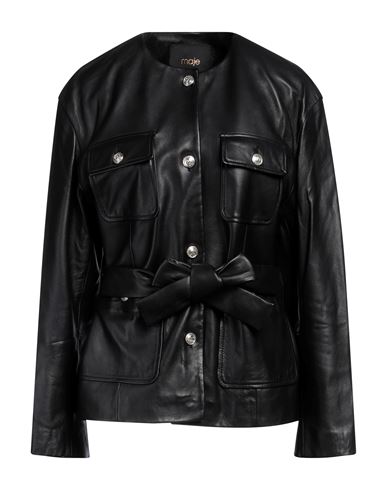 Shop Maje Woman Jacket Black Size 8 Lambskin