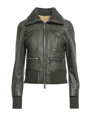 Dsquared2 Woman Jacket Military Green Size 8 Ovine Leather