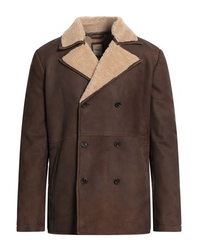 Andrea D'amico Man Coat Dark Brown Size 44 Soft Leather, Textile Fibers