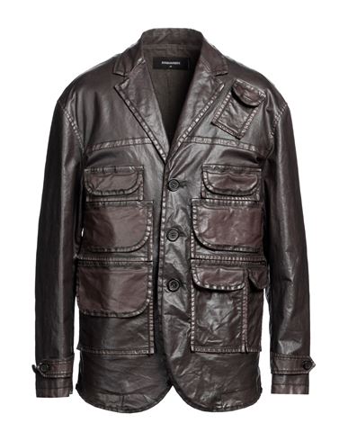 Dsquared2 Man Jacket Dark Brown Size 38 Cotton, Elastane, Polyurethane