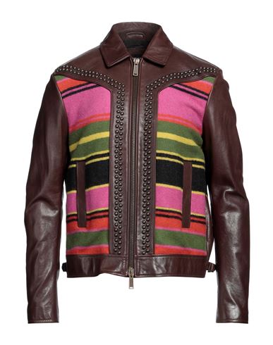 Dsquared2 Man Jacket Dark Brown Size 38 Bovine Leather, Textile Fibers