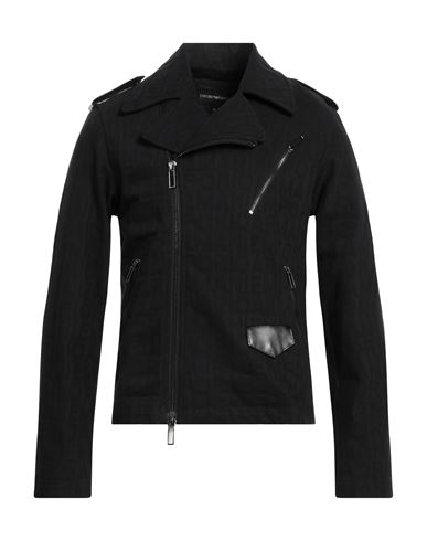 Emporio Armani Man Jacket Black Size 44 Cotton, Bovine Leather