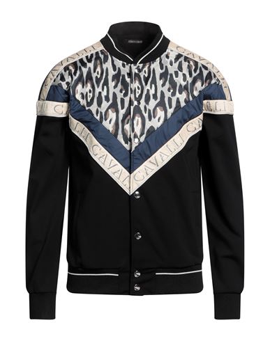 Roberto Cavalli Man Jacket Black Size L Cotton, Polyamide, Elastane