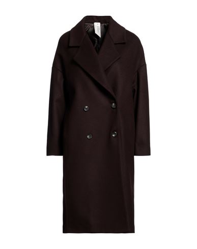 Annie P . Woman Coat Dark Brown Size 12 Virgin Wool, Polyamide, Cashmere