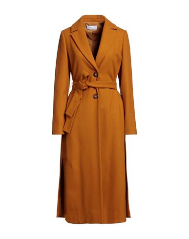 Woman Coat Ocher Size 4 Virgin Wool, Polyamide