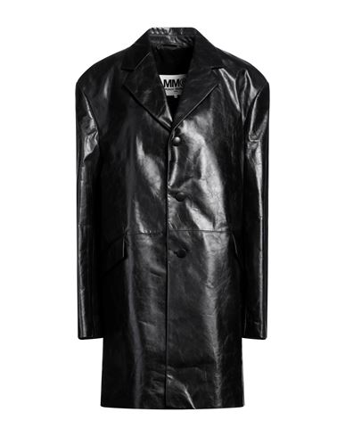 Mm6 Maison Margiela Woman Overcoat Black Size M Calfskin