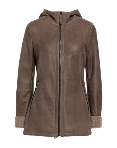 Garrett Woman Coat Khaki Size 12 Soft Leather In Beige