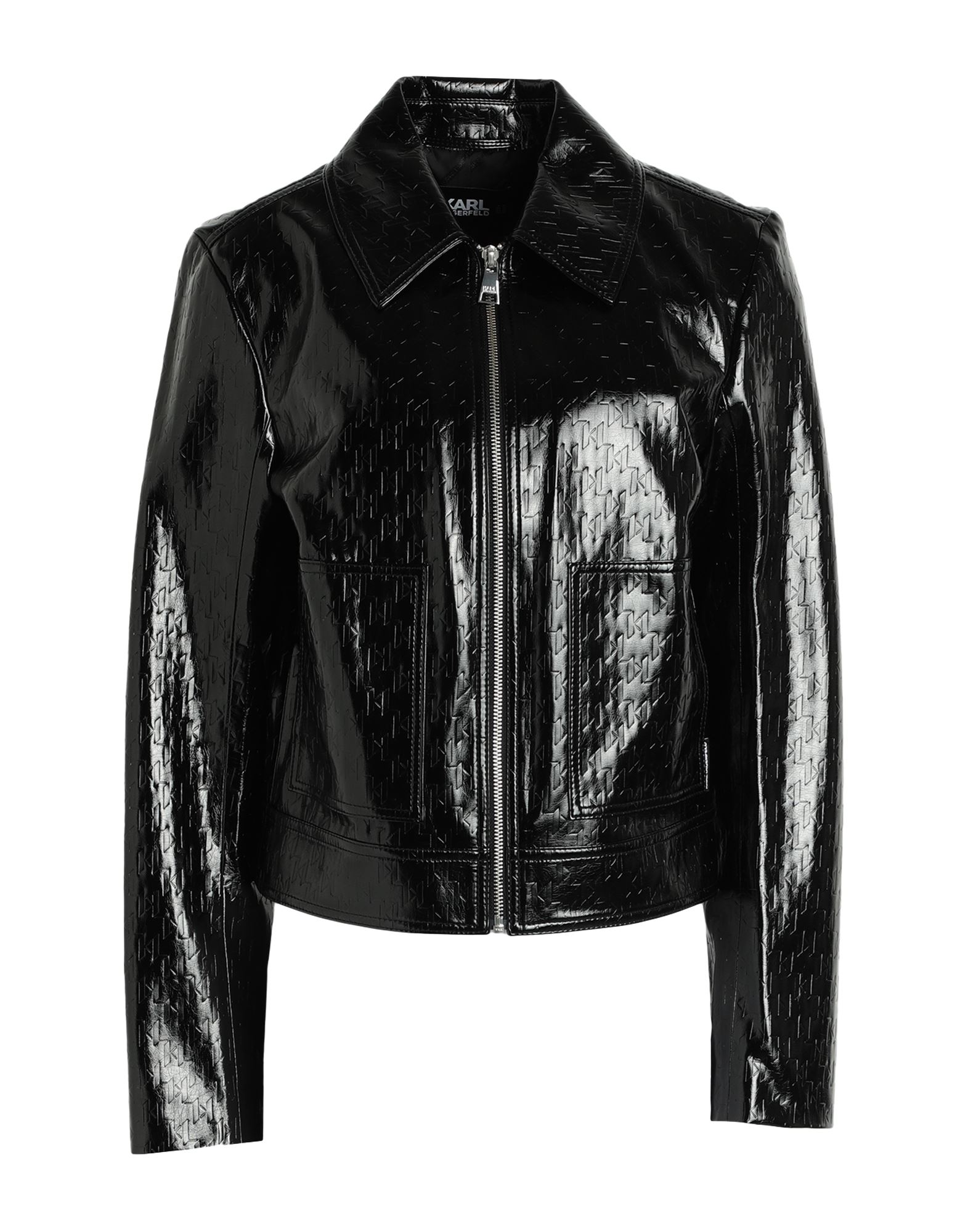 ԥ볫KARL LAGERFELD ǥ 㥱åȡ֥륾 ֥å 38 졼 100% / ݥꥦ쥿󥳡 KL EMBOSSED FAUX LEATHER JKT