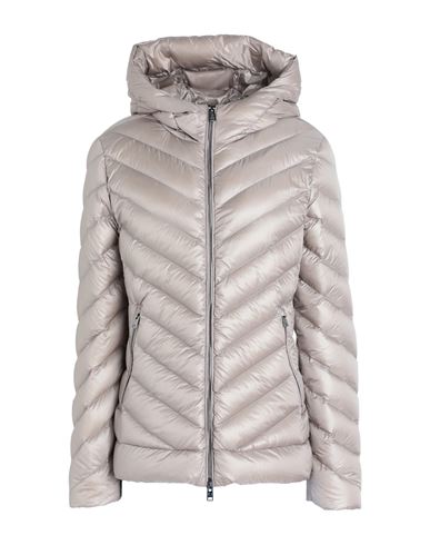 Shop Woolrich Chevron Quilted Hooded Jacket Woman Puffer Dove Grey Size M Polyamide