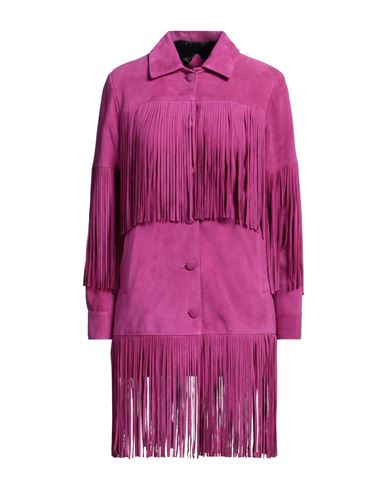 Dancassab Woman Overcoat Fuchsia Size M Lambskin, Polyester In Pink
