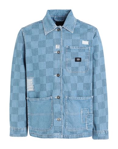 Vans Mended Check Denim Printed Jacket Man Denim Outerwear Blue Size S Cotton