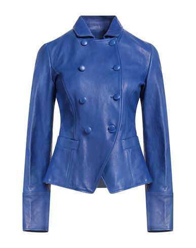 Emporio Armani Woman Jacket Bright Blue Size 12 Lambskin