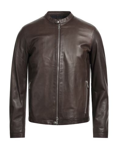Emanuele Curci Man Jacket Dark Brown Size 40 Soft Leather