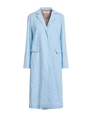 La Fabrique Woman Overcoat & Trench Coat Sky Blue Size L Cotton, Polyamide, Elastane