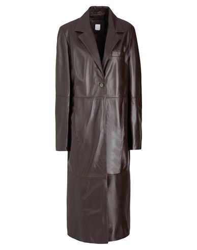 8 By Yoox Leather Single-breasted Maxi Coat Woman Coat Cocoa Size 12 Lambskin In Brown
