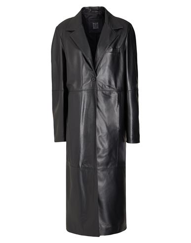 8 By Yoox Leather Single-breasted Maxi Coat Woman Coat Black Size 12 Lambskin