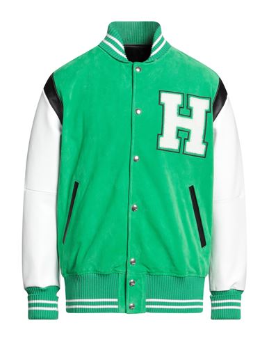 Halfboy Man Jacket Light Green Size Xl Bovine Leather, Cotton, Polyamide, Elastane