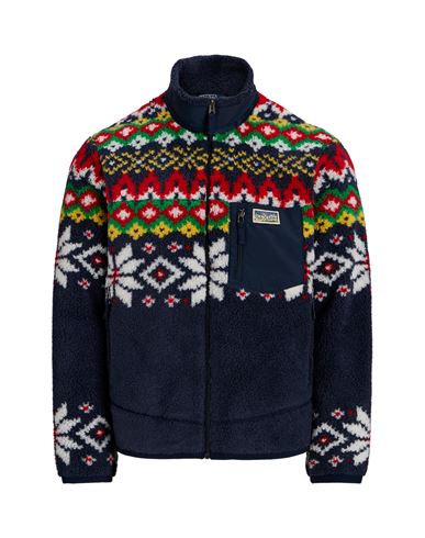 Shop Polo Ralph Lauren Fair Isle-inspired Pile Fleece Jacket Man Sweatshirt Navy Blue Size S Polyester, A